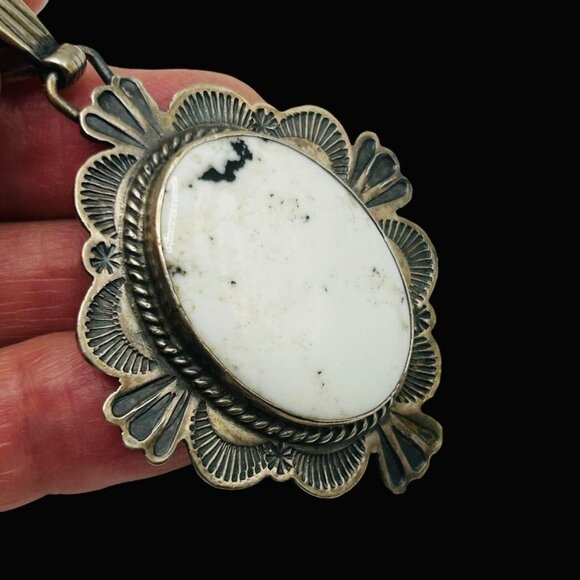 Huge Daniel Mike White Buffalo Navajo Turquoise Sterling Pendant - Picture 2 of 6